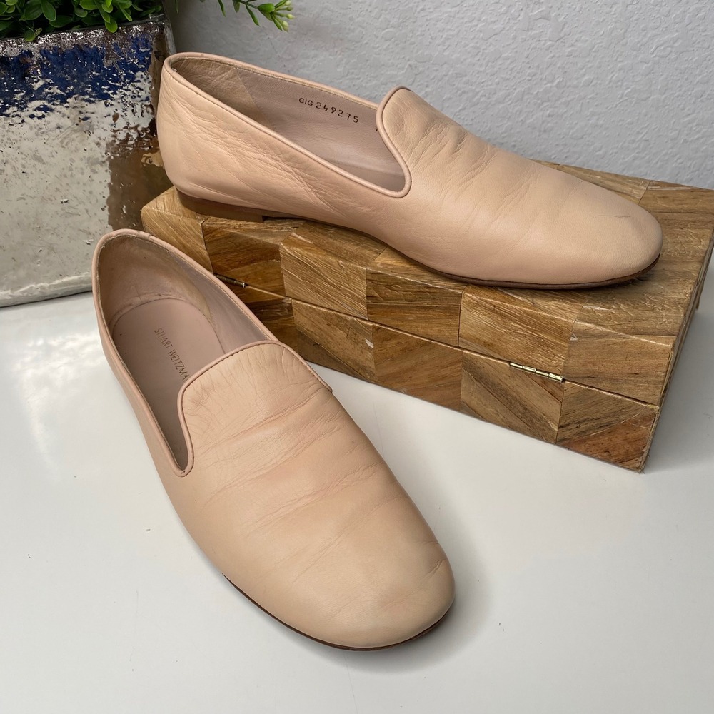 Stuart Weitzman Myguy Blush Leather Venetian Loafer Flats Preppy Cottagecore 7.5